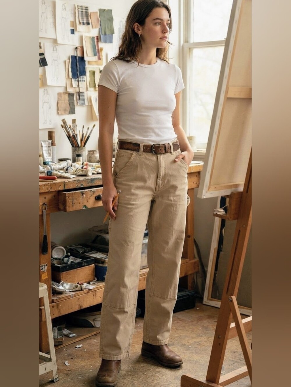 Refuge Tan Khaki Utility Cargo Pants Straight Leg Size M